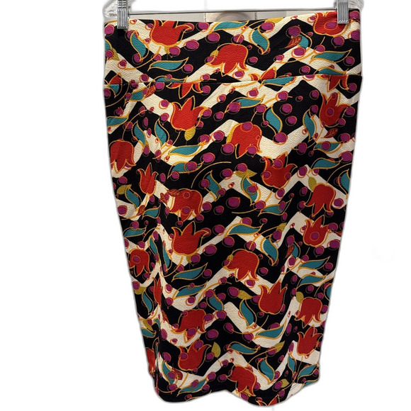 LULAROE Cassie Pencil Skirt Floral Tulips Geometric Knee Length Size Large New - Picture 2 of 5